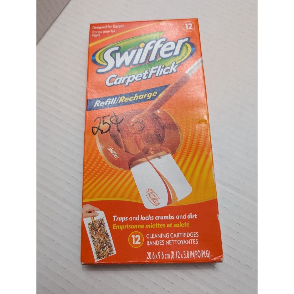Swiffer CarpetFlick refill box sealed 12 cealing cartridge refills -‎ orange box